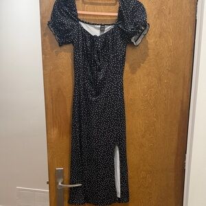 SHEIN Black and White Dotted Midi Dress